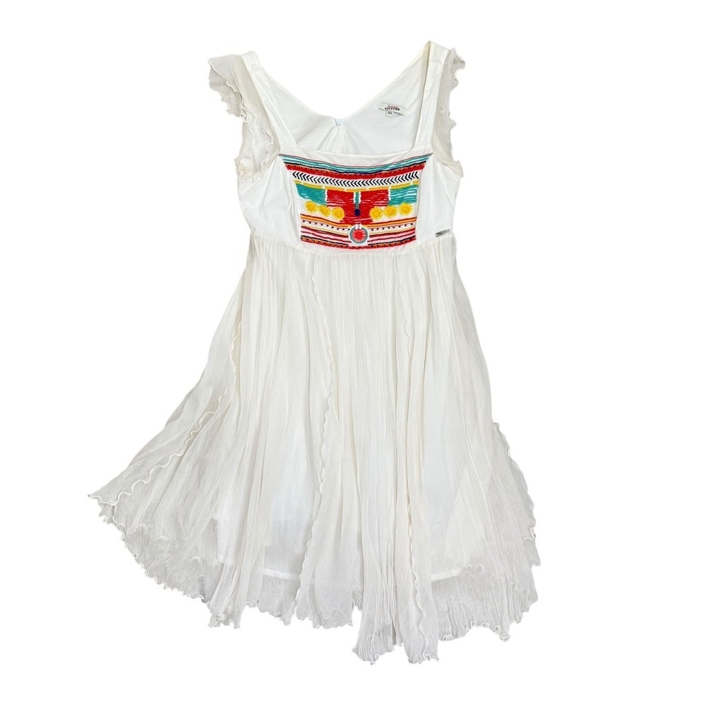 Junior Gaultier Beaded Bib Sleeveless Ruffle Dress Kids Size 16 Boho Cream White